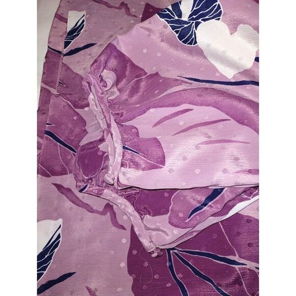 5/$25 Sz 12 80s Large Print Purple Floral Bandana Pleated Collar Dress - Picture 3 of 12
